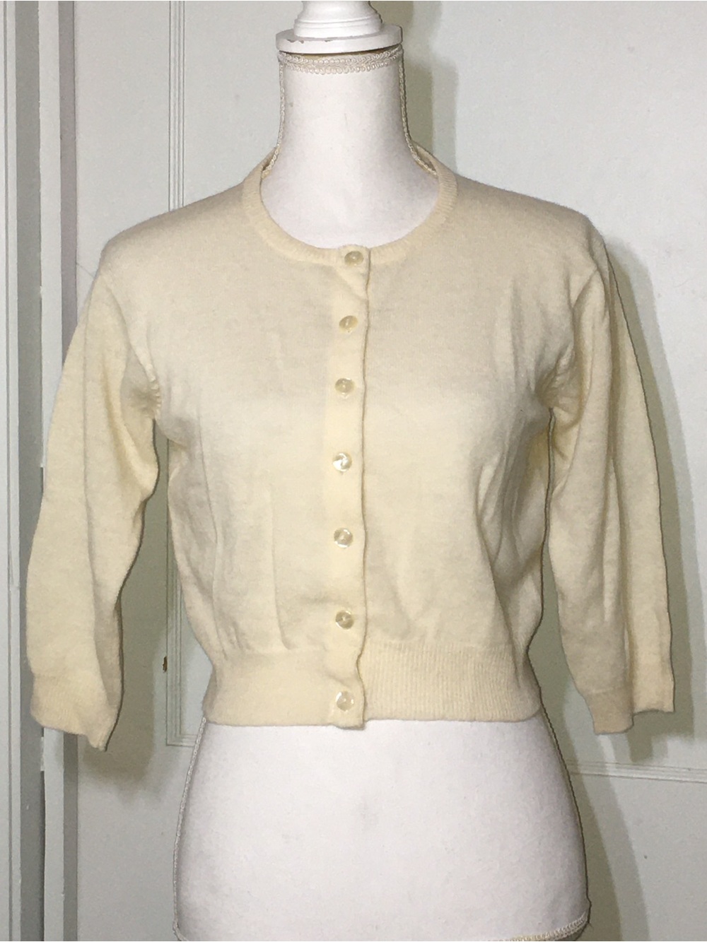 Sweet Pea Soft Cream Button-Front Lambswool Cardigan